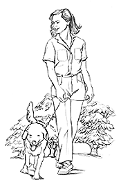 Image of a woman walking a dog.