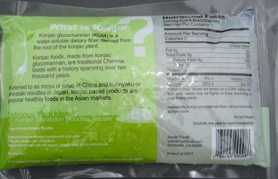 Konjac Thin Noodles Back Package